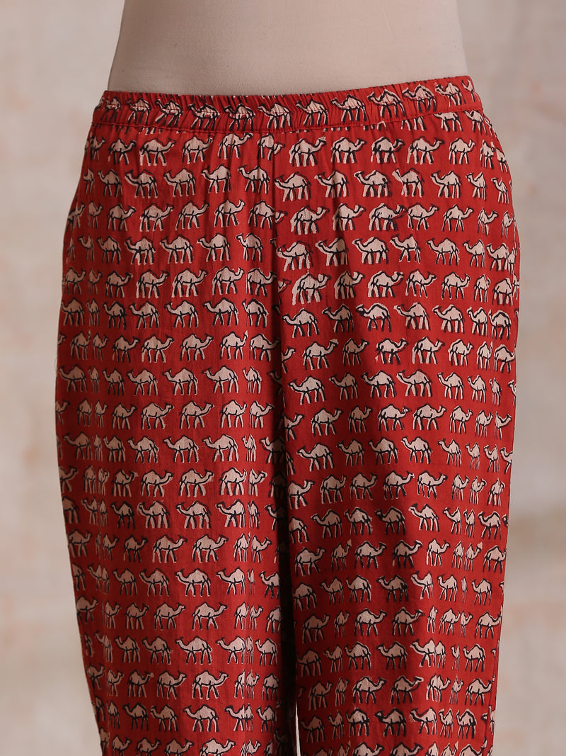 Rust Red Bagru Camel Print Cotton High-Low Co-Ord Set