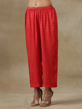 Red Bandhani Printed Silk Long Kurta Pant Set