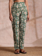 Fern Green Overall Floral Block Print Cotton Pant Suit Set