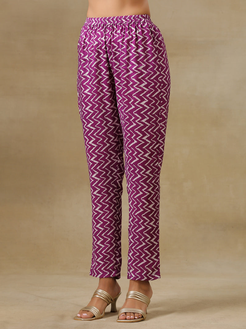 Purple Bandhani Printed Silk One Shoulder Kurta Pant Set