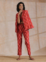 Red On Red Ikat Print Cotton Pant Suit Set