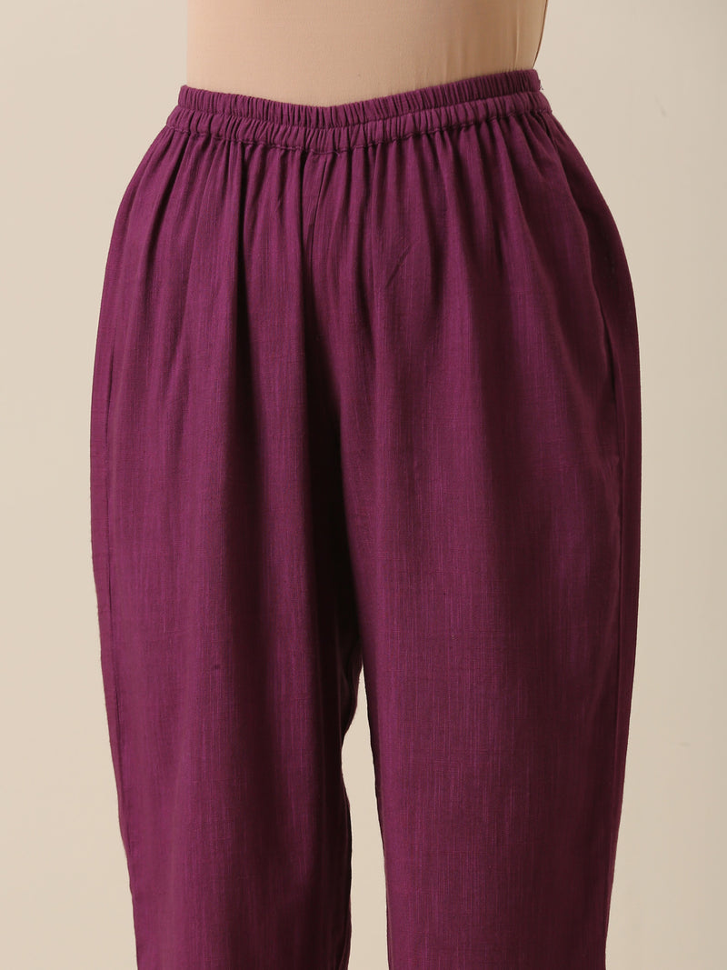 Plum Purple Slub Texture High Low Kaftan Pant Set