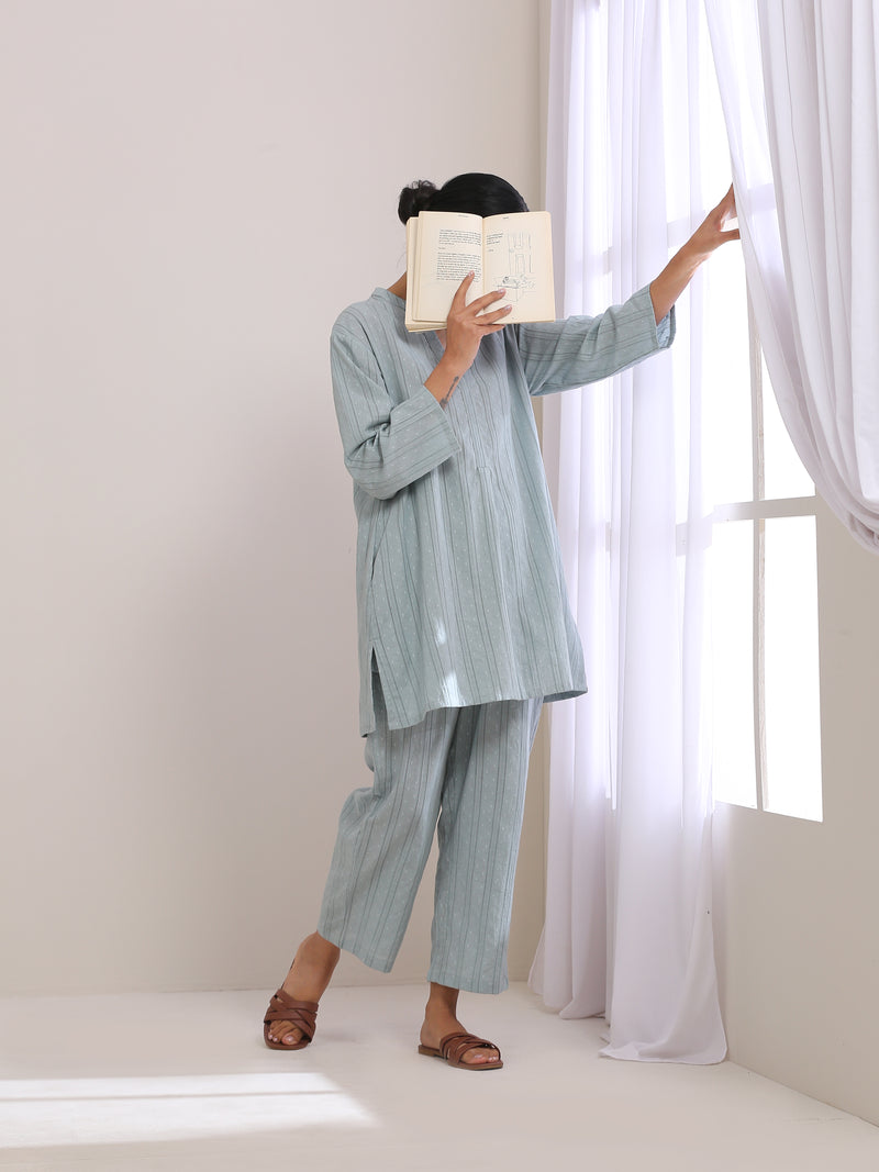 Eggshell Blue Dobby Relaxed Fit Co-Ord Set