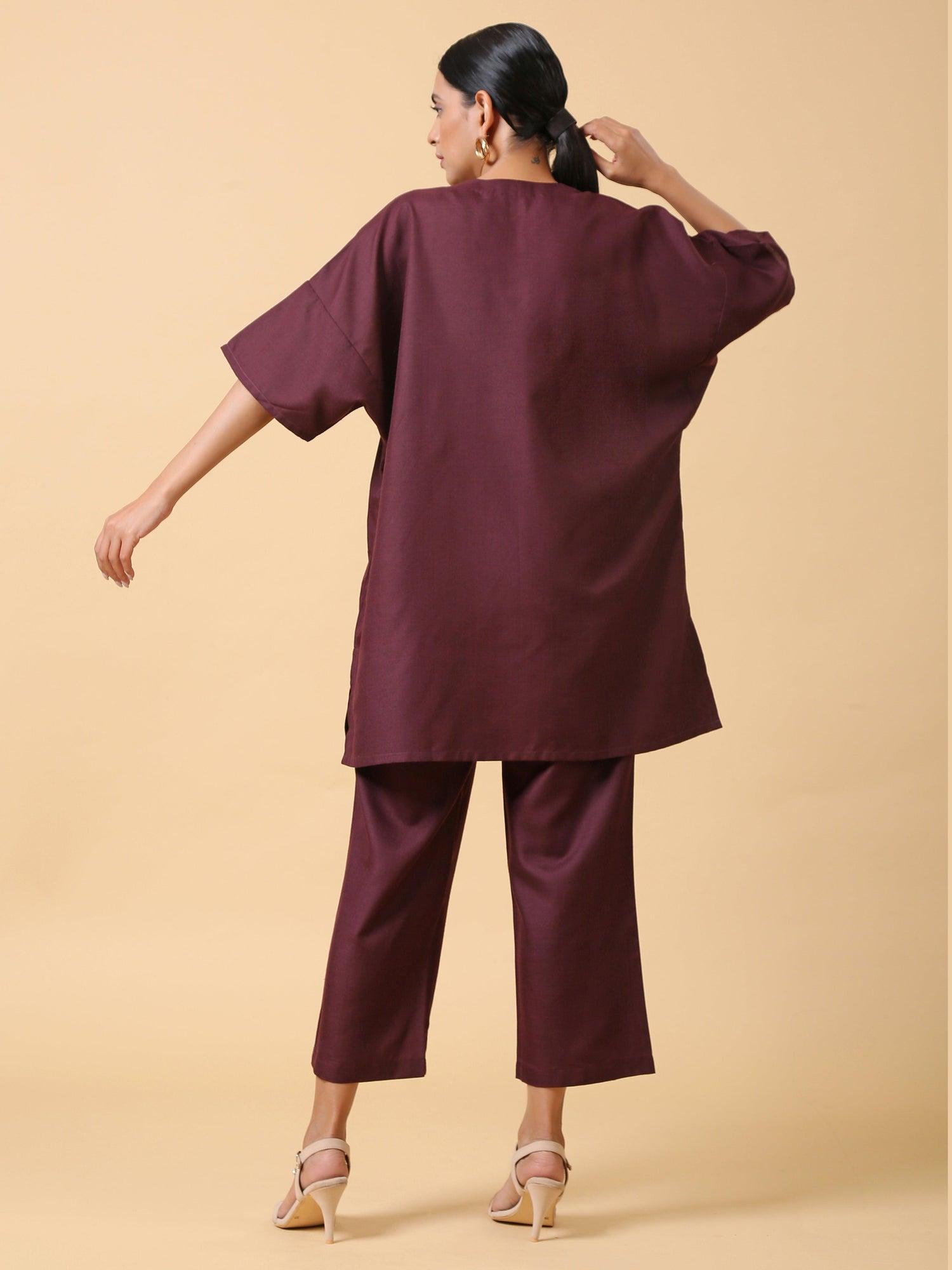 Cotton Linen Purple Boxy Fit Co-Ord Set - trueBrowns