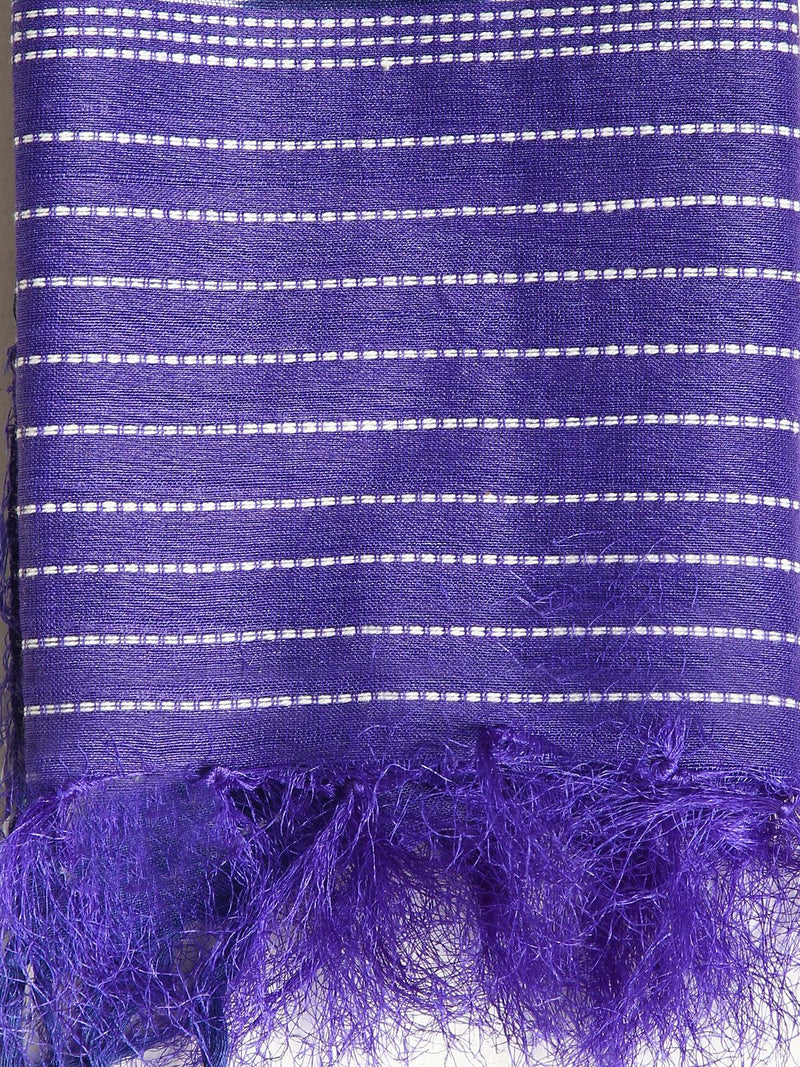 Purple Handwoven Pure Tussar and Ghicha Silk Stole - trueBrowns