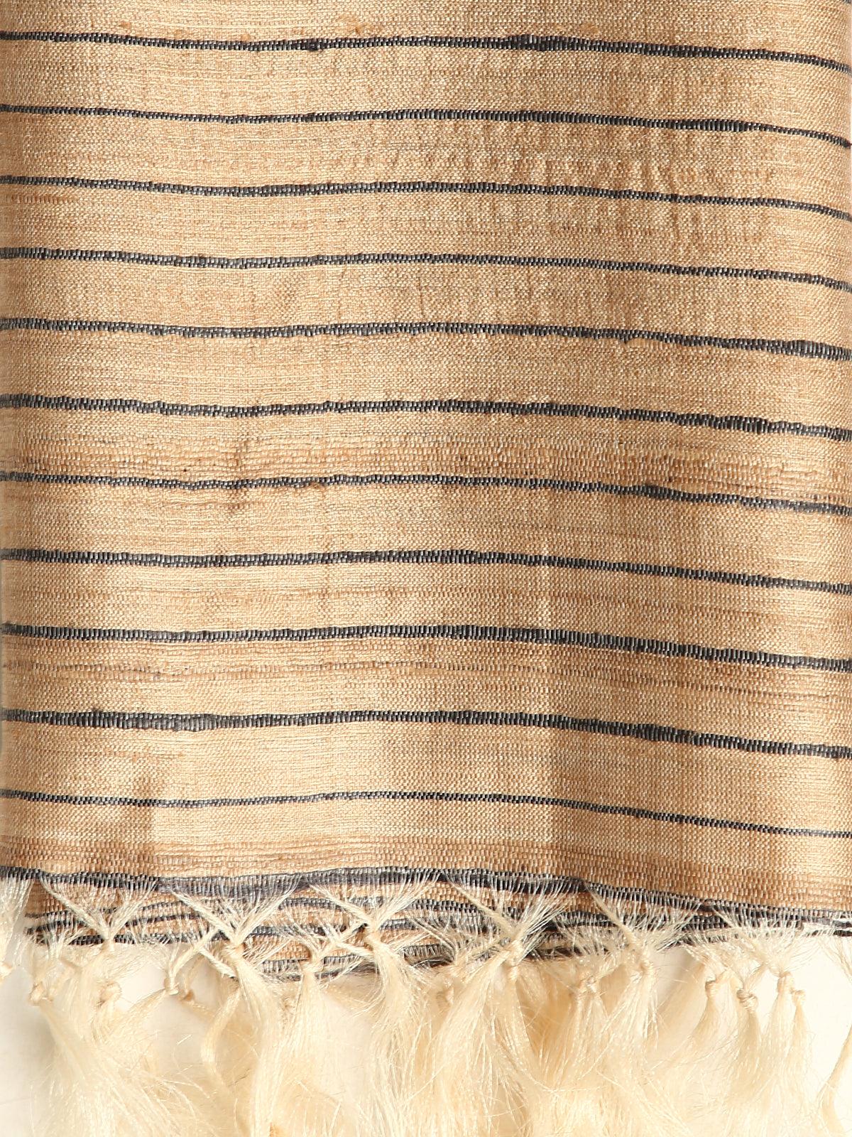 Striped Handwoven Pure Tussar Silk Stole - trueBrowns