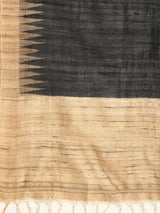 Black Handwoven Pure Tussar and Ghicha Silk Stole - trueBrowns