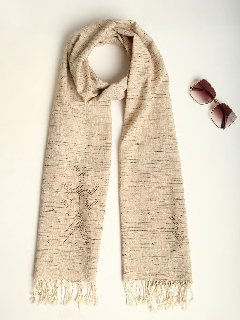 Beige Handwoven Organic Kala Cotton Silk Stole - trueBrowns