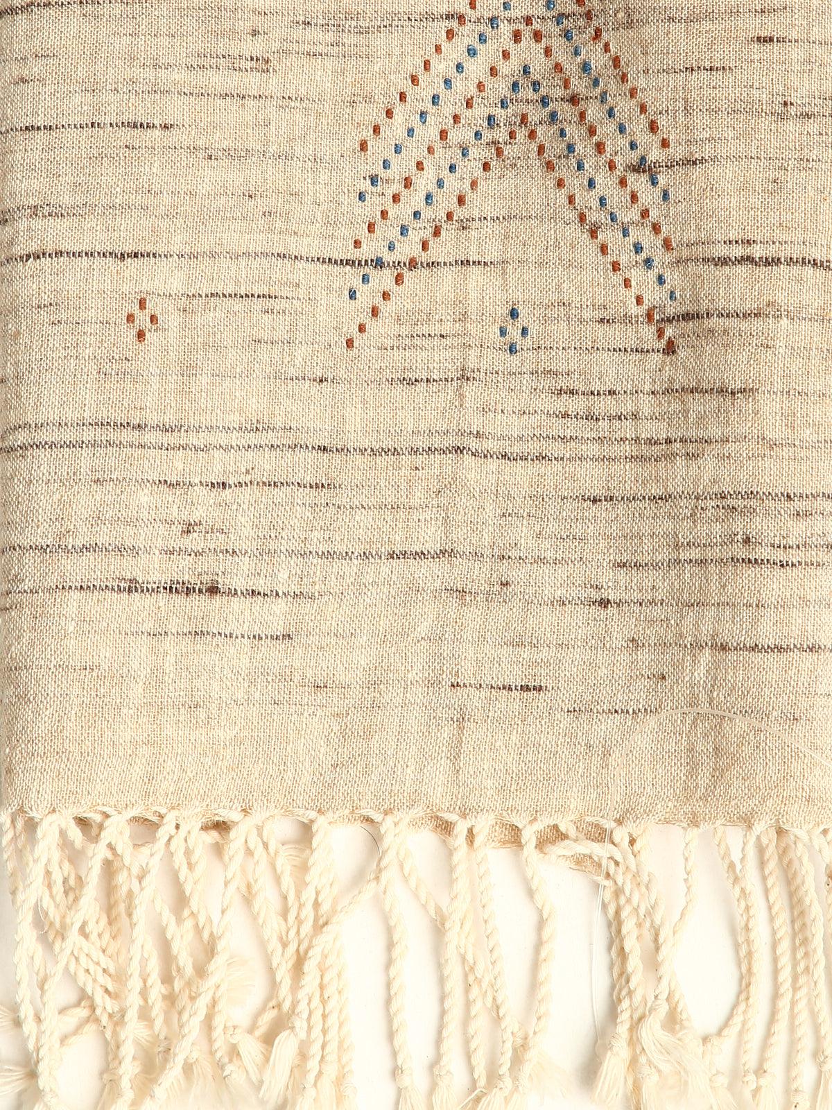 Beige Handwoven Organic Kala Cotton Silk Stole - trueBrowns