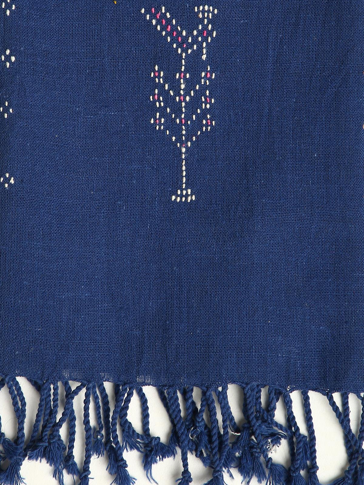 Navy Blue Handwoven Organic Kala Cotton Stole - trueBrowns