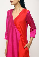 Pink Contrast Overlap Dress - trueBrowns