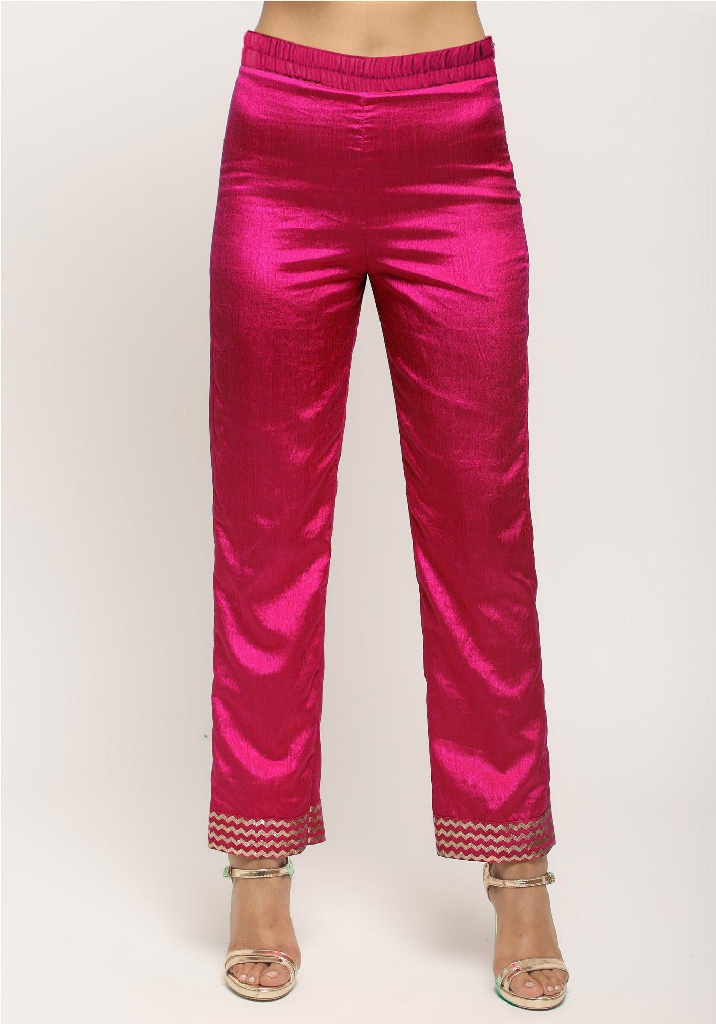 Pink Foil High Slit- Foil Pant - trueBrowns