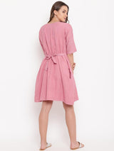 Pink Dobby Tie-up Dress - trueBrowns