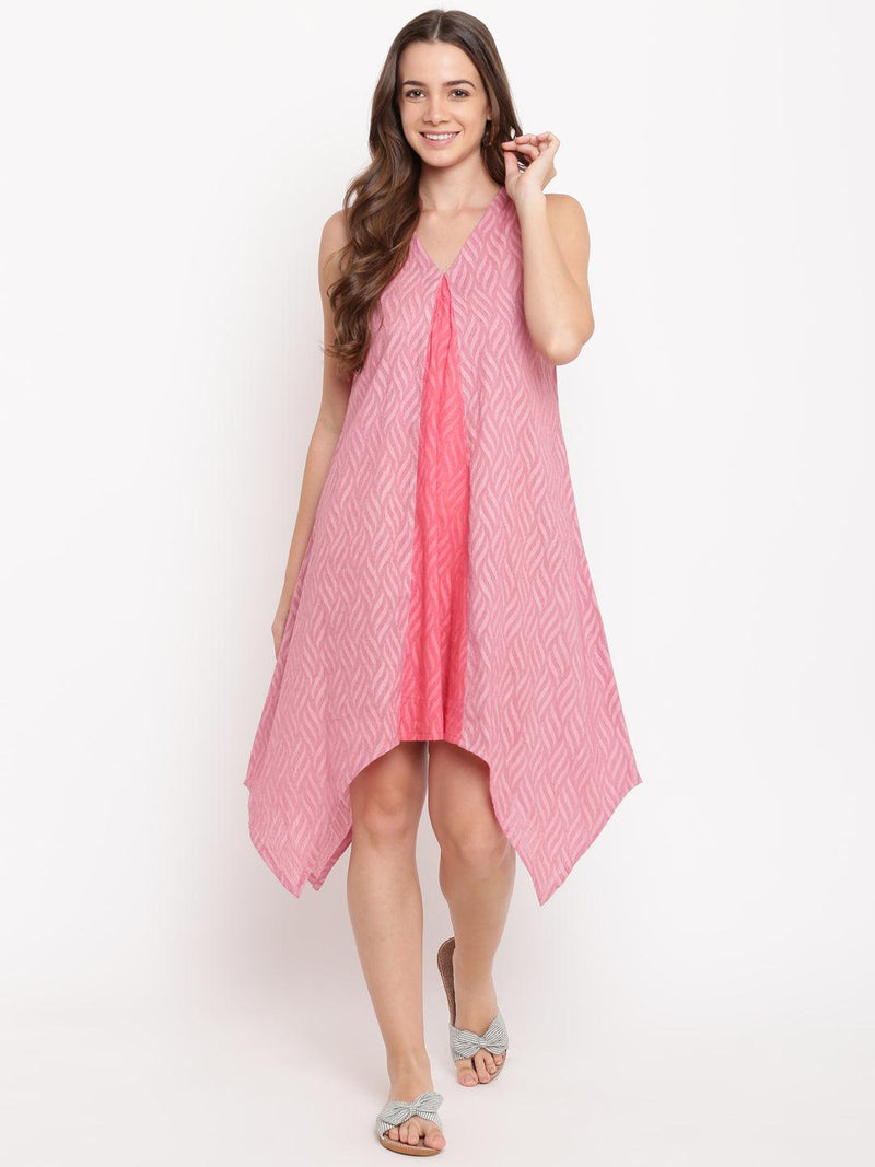 Pink Dobby V-Asymmetric Dress - trueBrowns