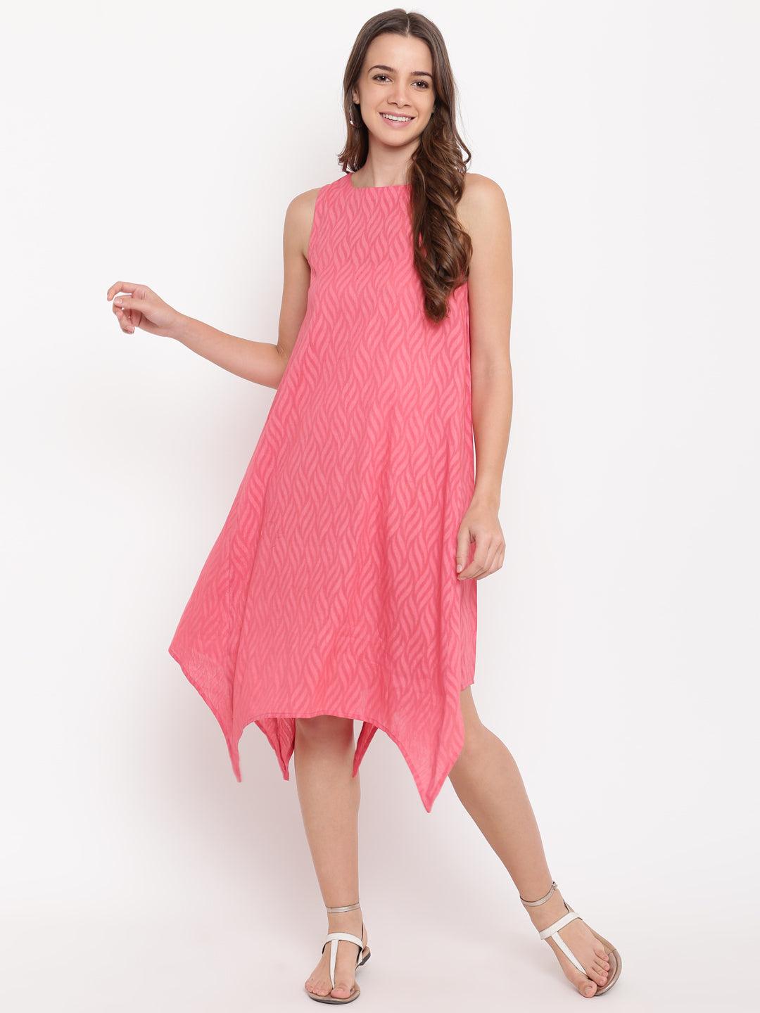 Brick Pink Dobby Asymmetric Dress - trueBrowns