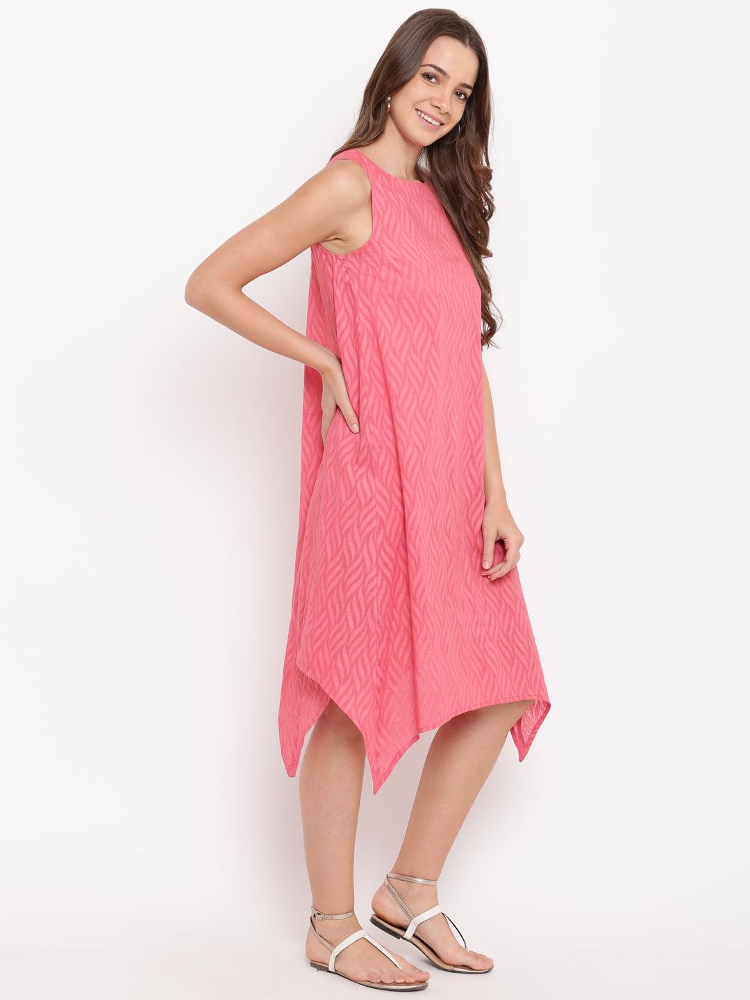 Brick Pink Dobby Asymmetric Dress - trueBrowns