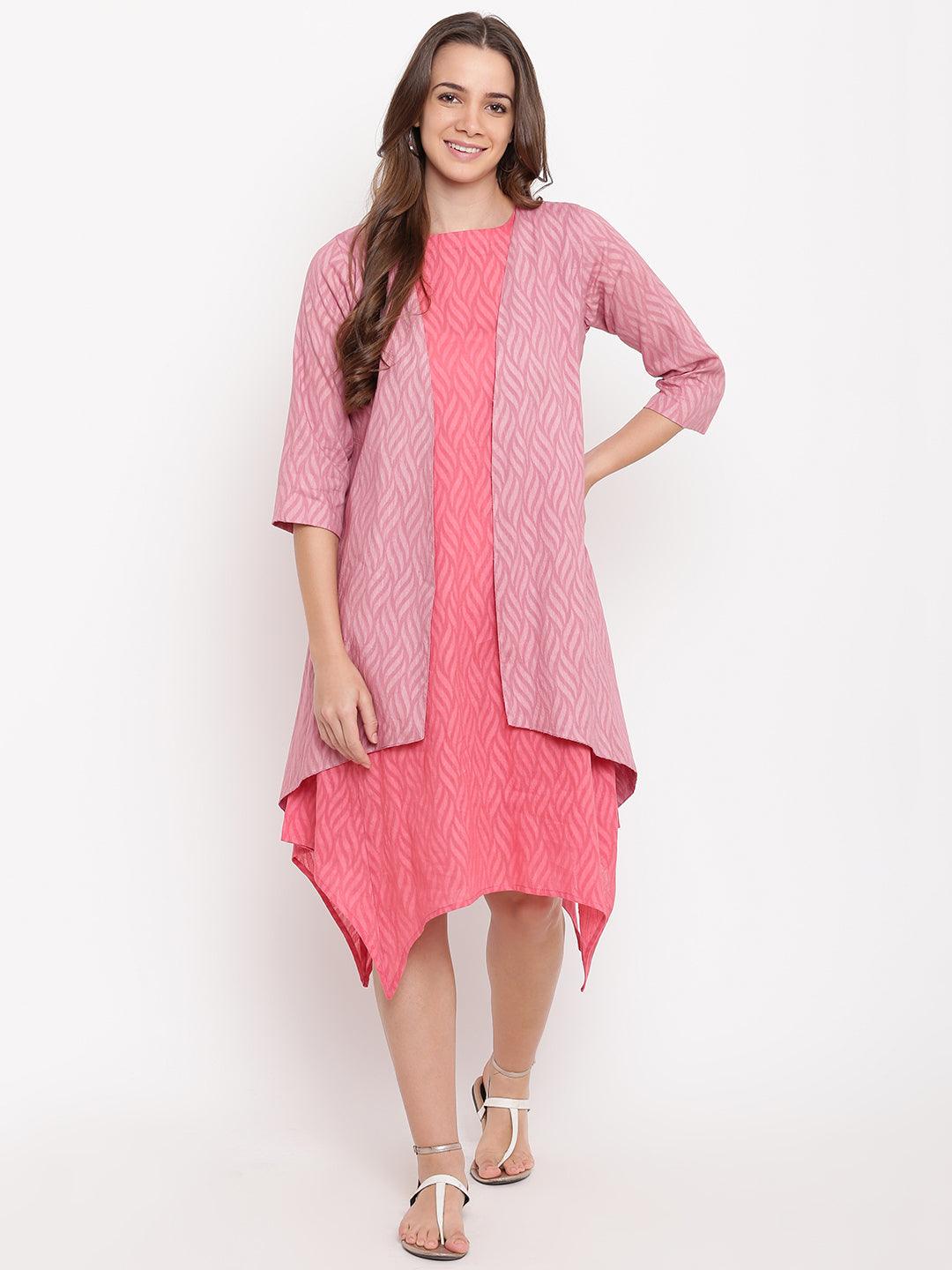 Brick Pink Dobby Asymmetric Dress Reversible Jacket - trueBrowns