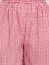 Pink Dobby V-Asymmetric Kurta-Palazzo - trueBrowns