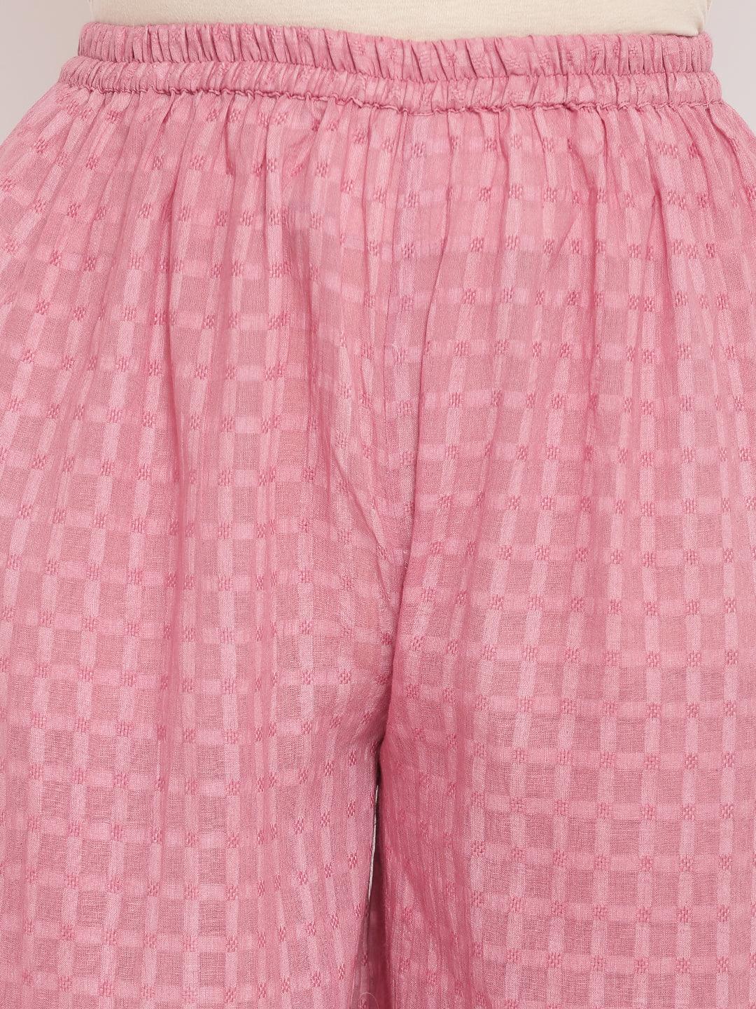 Pink Dobby Asymmetric Kurta-Palazzo - trueBrowns