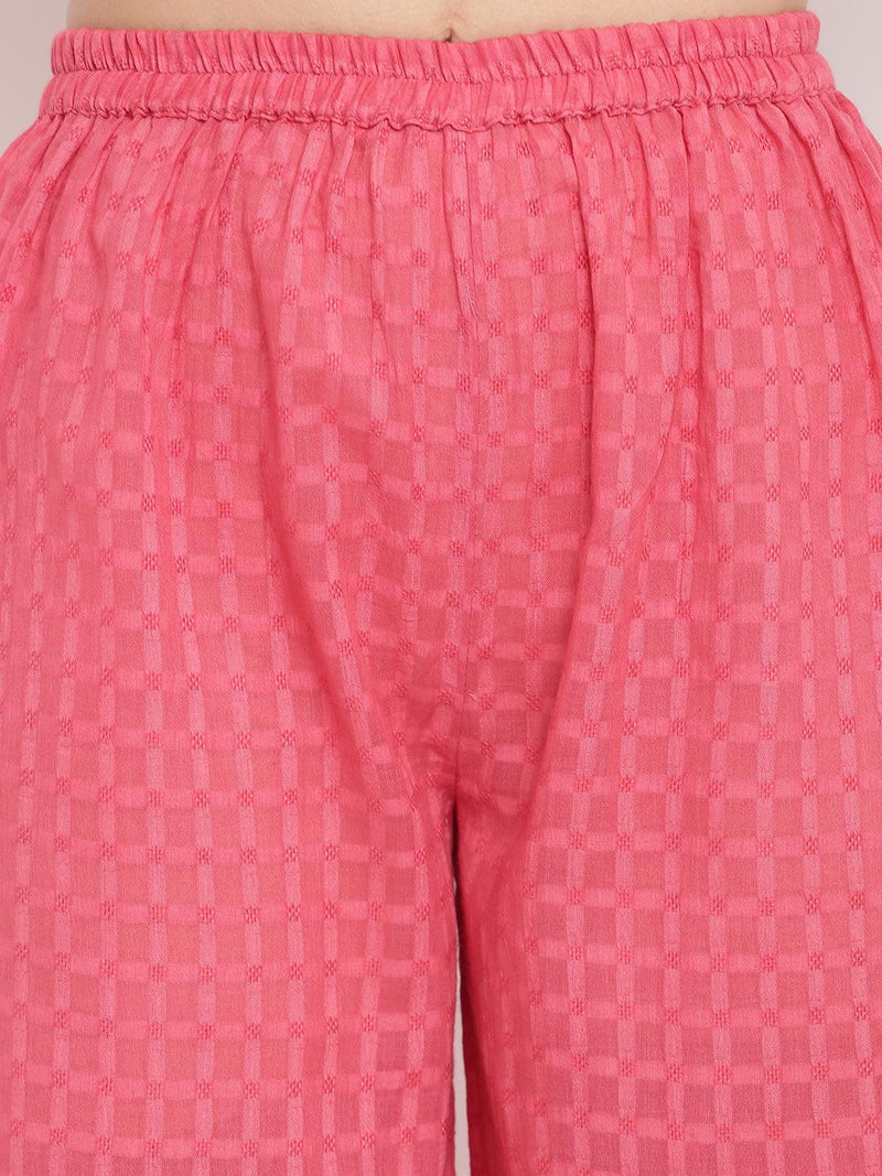 Pink Grid Dobby Kurta-Contrast Palazzo - trueBrowns