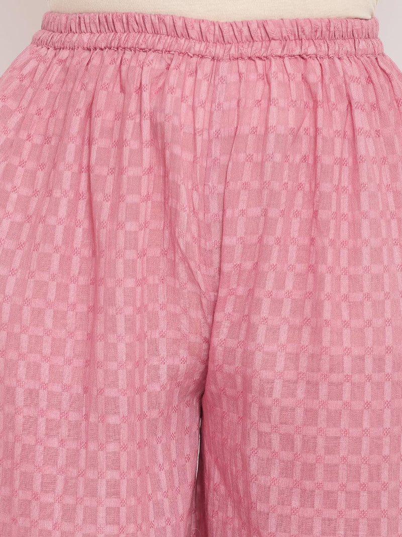 Brick Pink Grid Dobby Kurta-Contrast Palazzo - trueBrowns