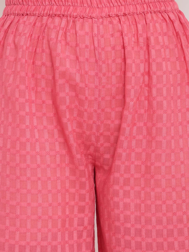 Pink High Slit Kurta- Contrast Palazzo - trueBrowns