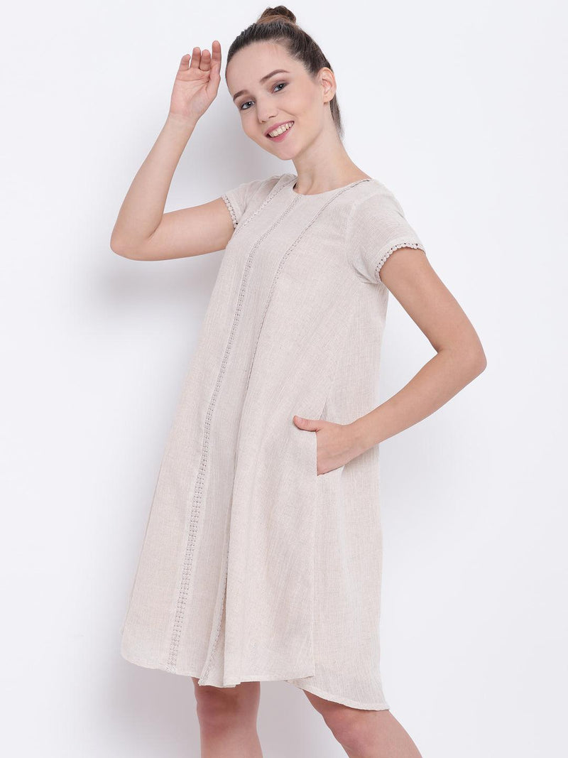 Beige Pure Cotton Lace Dress - trueBrowns