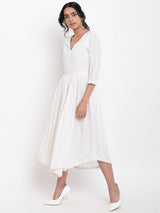 White Cotton Overlap Flare Dress - trueBrowns