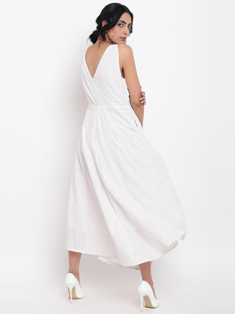 White Cotton Panelled Flare Dress - trueBrowns