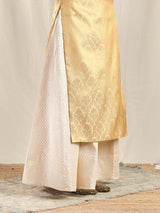 Ivory Gold Brocade Slit Kurta Skirt Set - trueBrowns