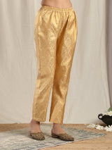 Beige Gold Modal Silk Flared Kurta Pant Set - trueBrowns
