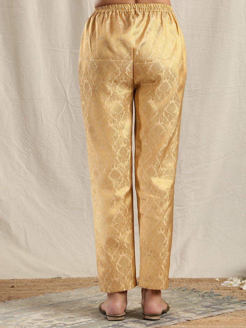Beige Gold Modal Silk Flared Kurta Pant Set - trueBrowns