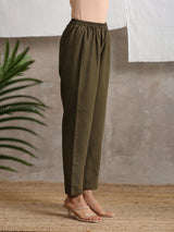 Cotton Linen Dark Green Pant - trueBrowns