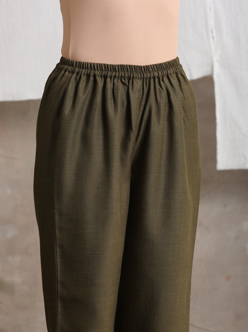 Cotton Linen Dark Green Pant - trueBrowns