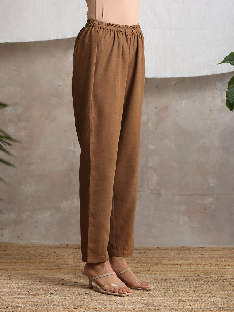 Cotton Linen Brown Pant - trueBrowns