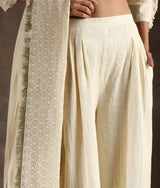 Ivory Pure Cotton Lace Saree - trueBrowns