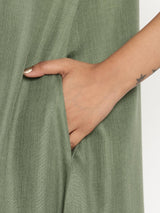 Cotton Linen Olive Green Kurta Pant Set - trueBrowns