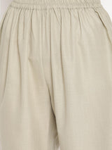 Cotton Linen Light Grey Flared Kurta Pant Set - trueBrowns