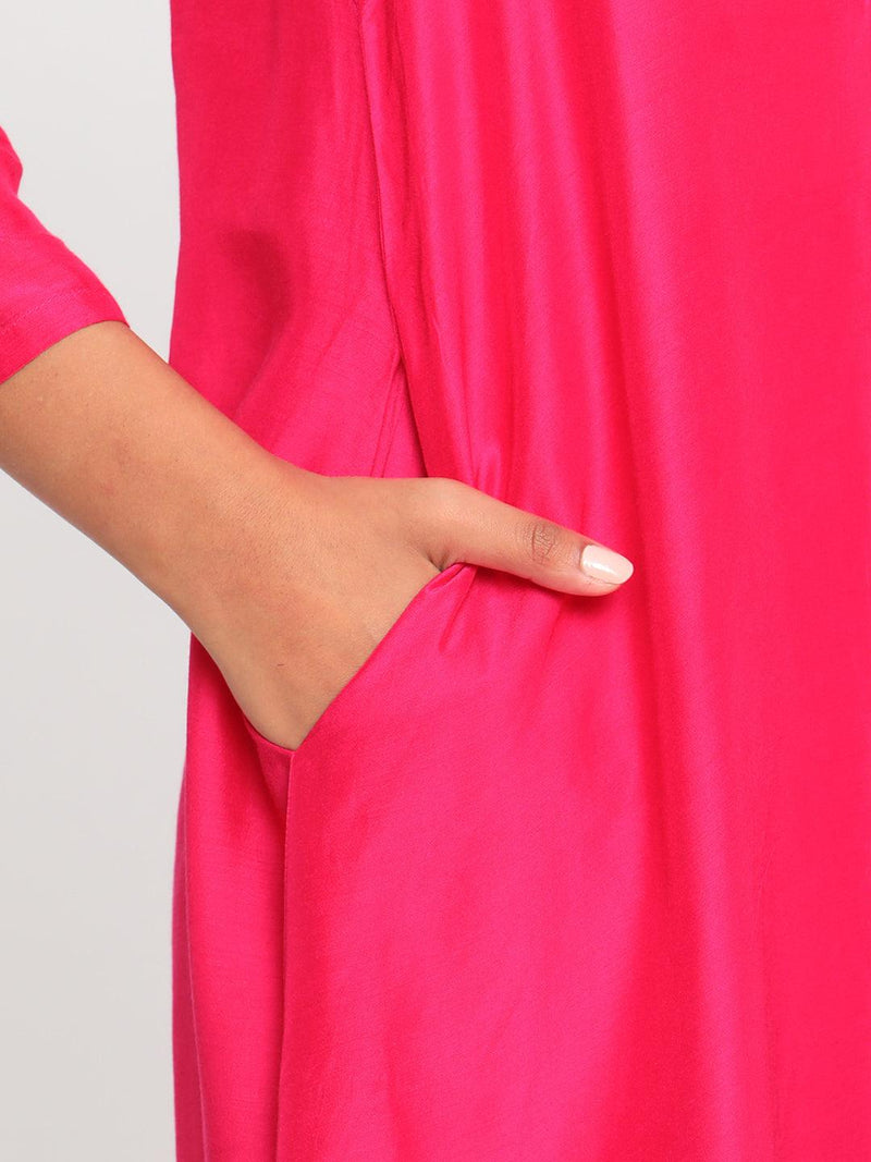 Silk Pink Patched Flared Kurta Pant Set - trueBrowns