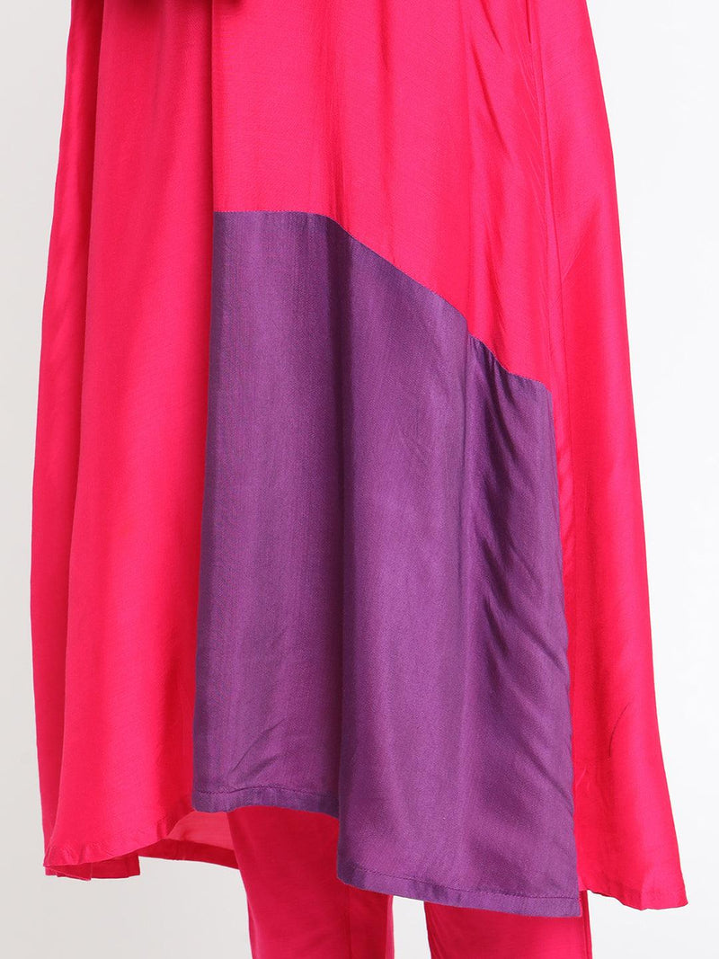 Silk Pink Patched Flared Kurta Pant Set - trueBrowns