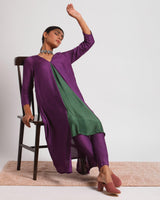 Silk Purple Flared Asymmetric Kurta Pant Set - trueBrowns