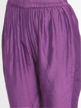 Silk Purple Flared Asymmetric Kurta Pant Set - trueBrowns