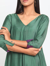 Silk Green Flared Asymmetric kurta Pant Set - trueBrowns