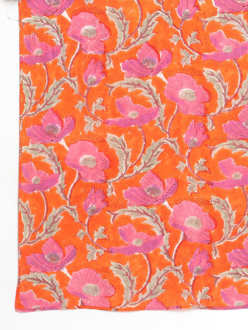 Orange Hand Block Printed Silk Dupatta - trueBrowns