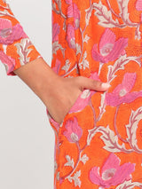 Orange Hand Block Printed Slit Silk Kurta Pant Set - trueBrowns