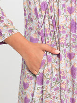 Purple Hand Block Printed Flared Silk Kurta Pant Set - trueBrowns