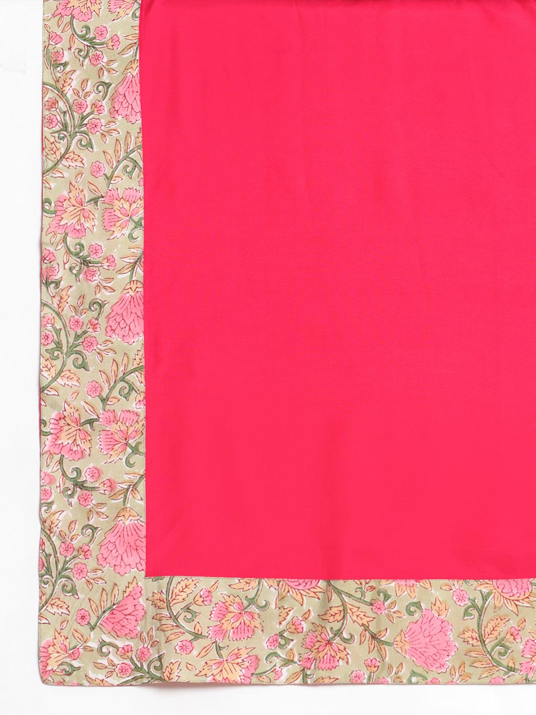Green Hand Block Printed Flared Silk Kurta Pant Dupatta Set - trueBrowns