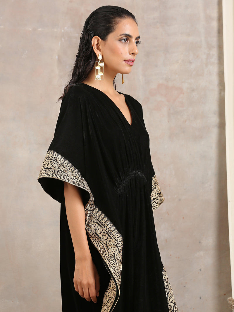 Black Velvet Embroidered Lace Kaftan - trueBrowns
