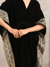 Black Velvet Embroidered Lace Kaftan - trueBrowns