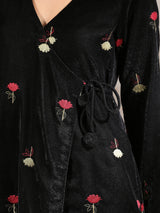 Black Velvet Embroidered Angrakha - trueBrowns